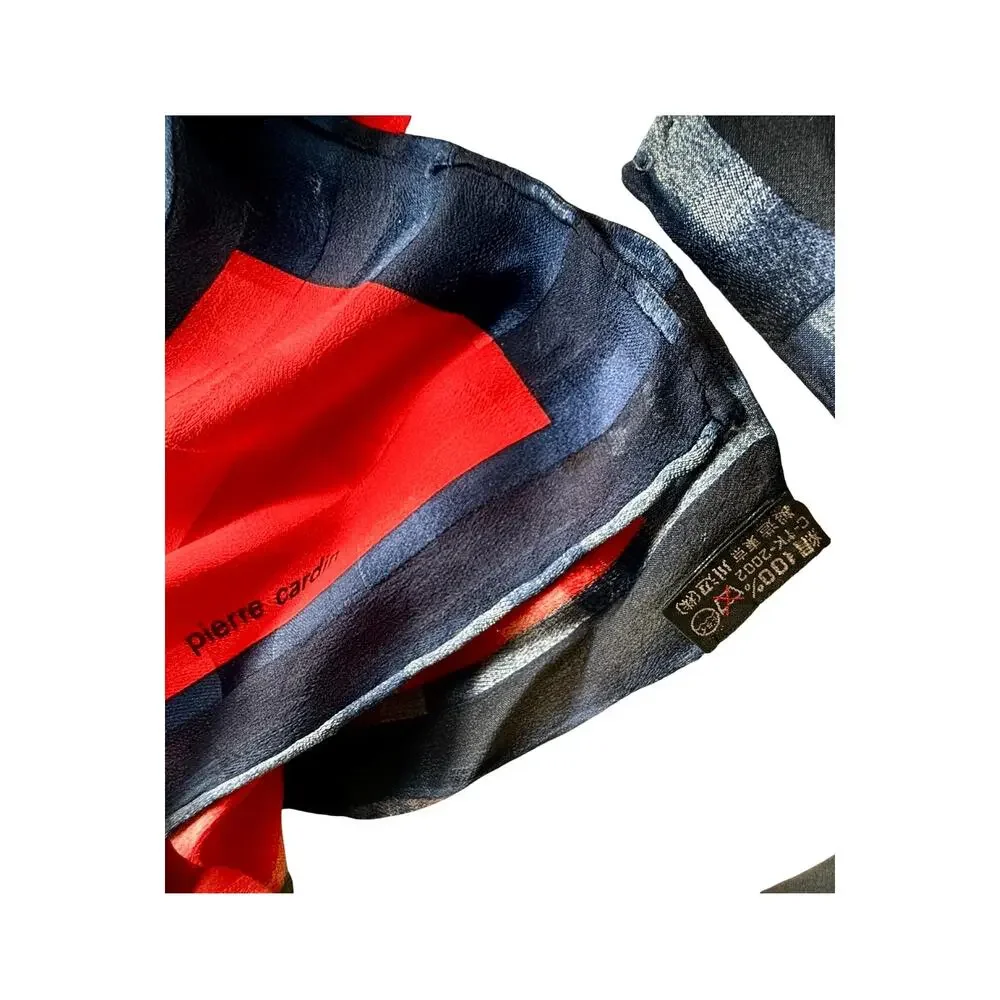 Vintage Pierre Cardin Silk Scarf 1980s Geometric Colorblock Navy Red 30x30